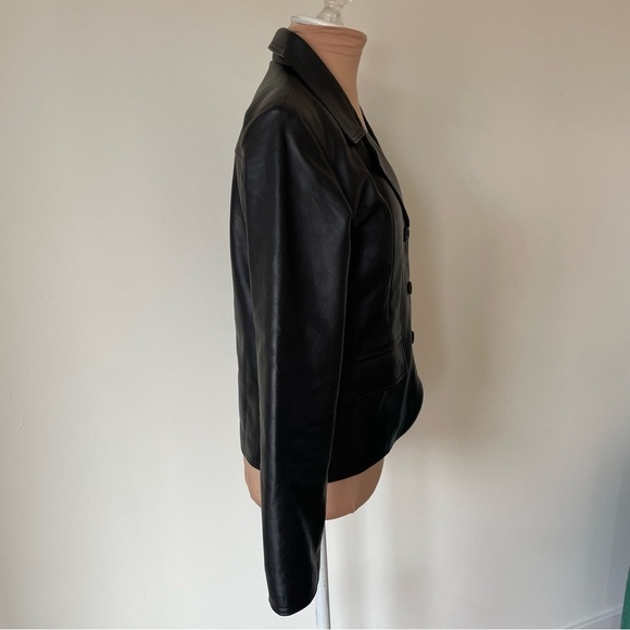 World of Leather WL Black Genuine Leather 3 Button Blazer Jacket EUC Size XS - Picture 2 of 6
